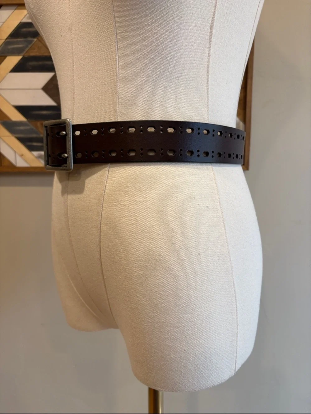 Vintage Ralph Lauren Double Prong Perforated Brown Bonded Leather Belt sz Medium